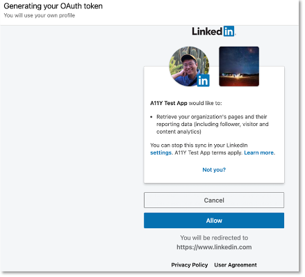 LinkedIn Authorization Screen